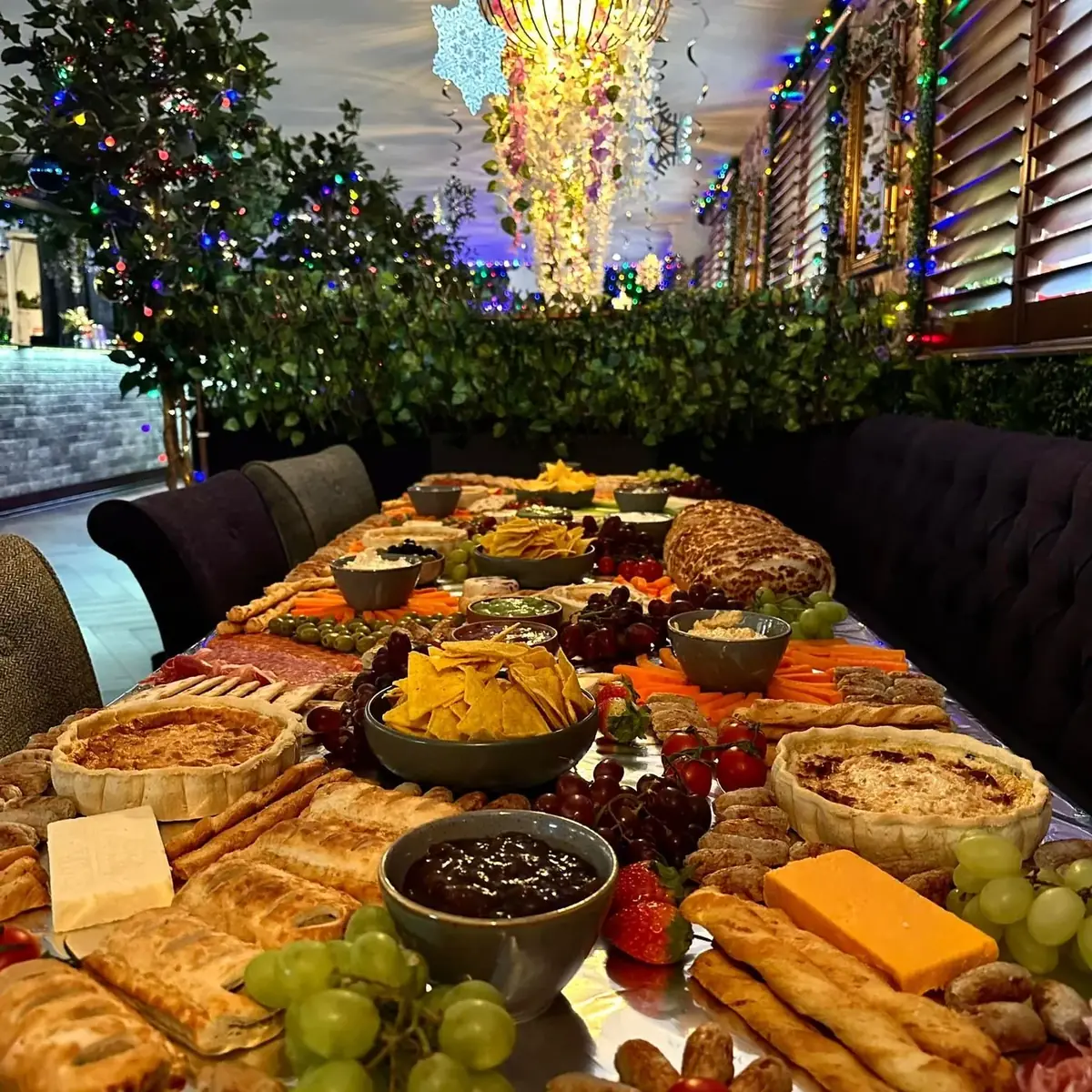 Grazing table filled with savoury food